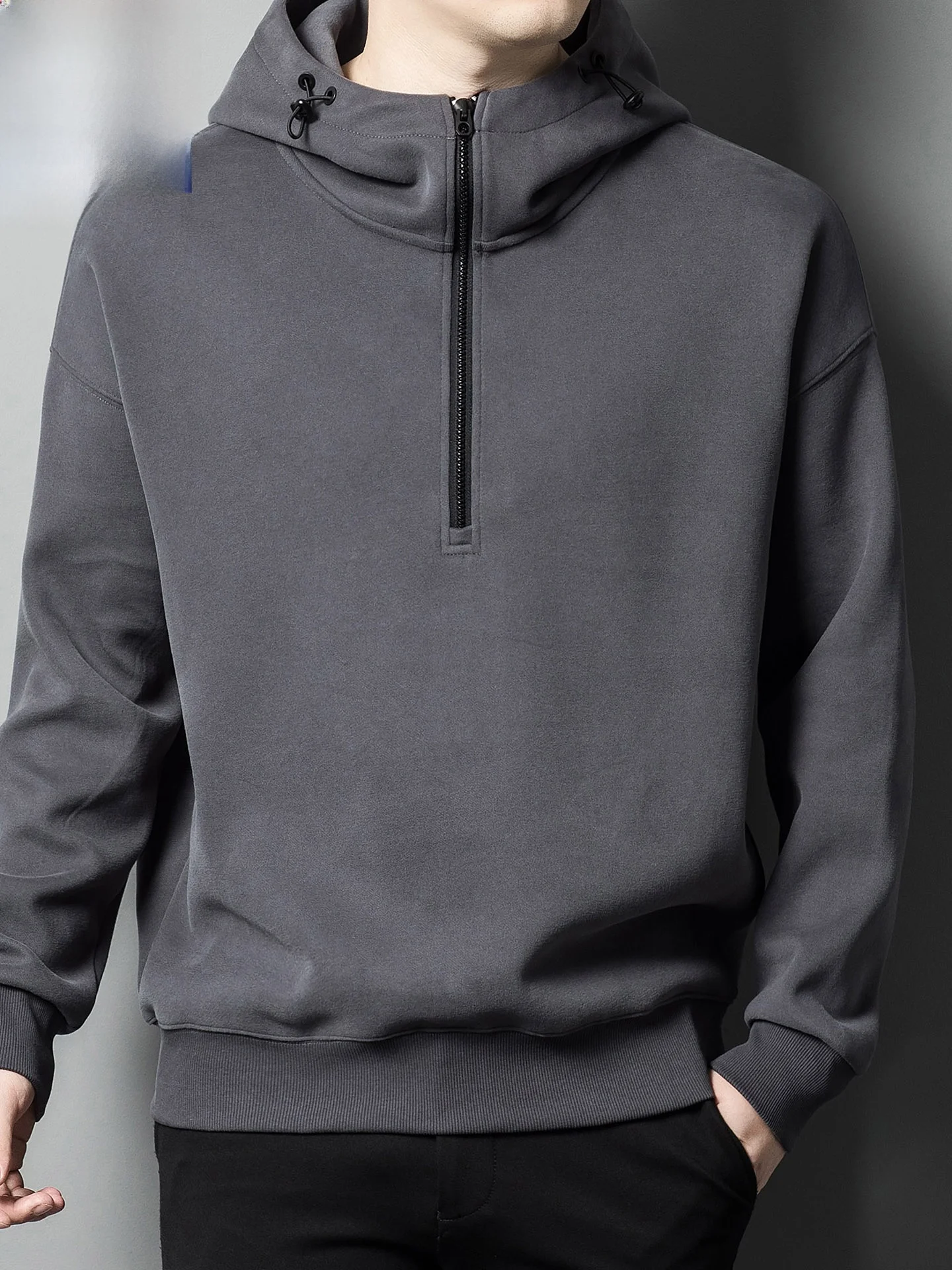 Spring Autumn Men's Long Sleeve Hoodie Sport Casual Half Zipper Hooded Jacket Lightweight Outerwear Fashion Urban Style
