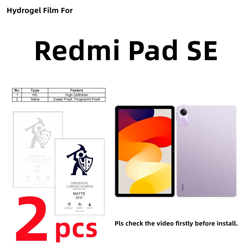 

2pcs HD Hydrogel Film For Xiaomi Redmi Pad SE Matte Screen Protector For Redmi Pad SE Clear/Frosted Full Cover Protective Film