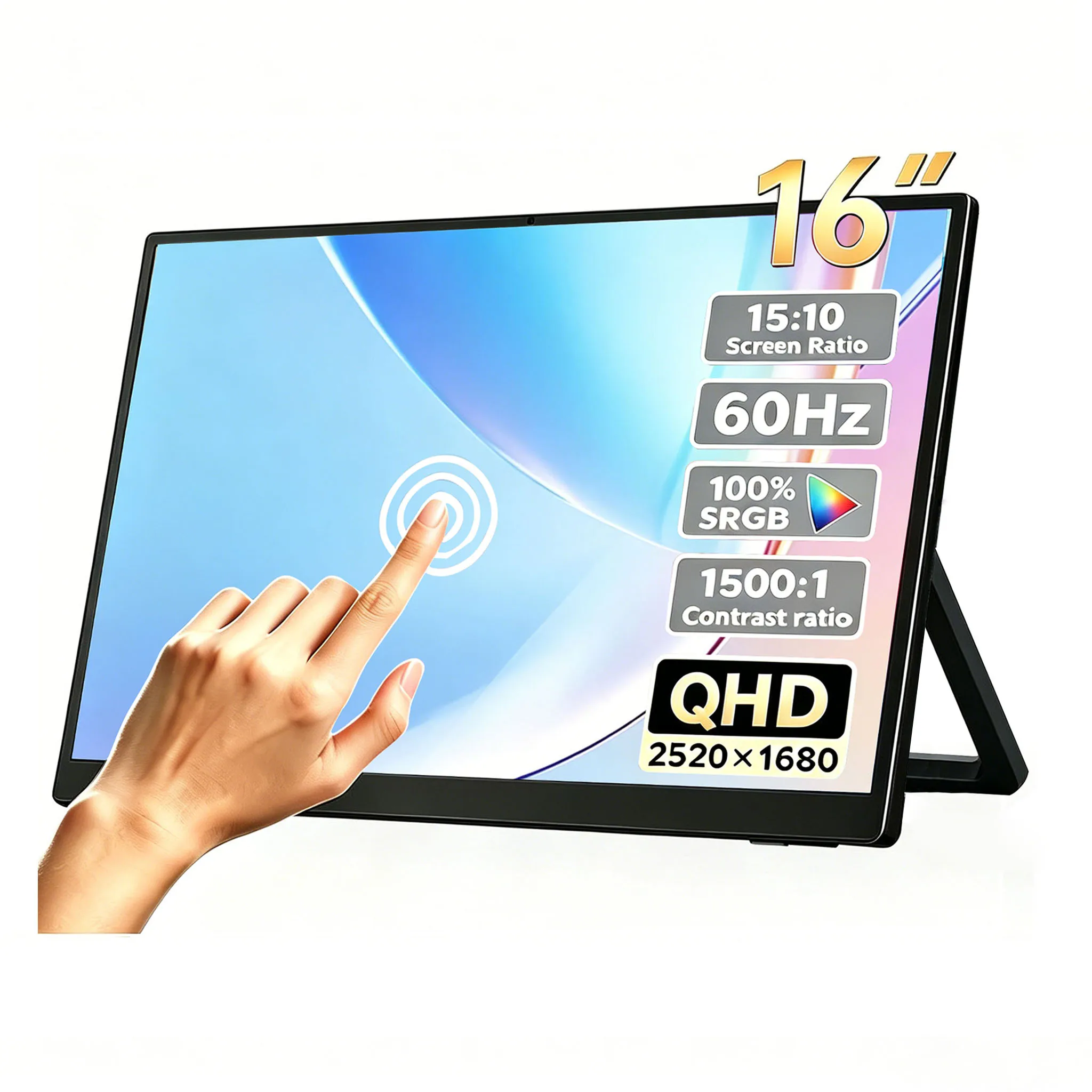 Monitor Portátil Táctil MAFNKOU de 16''/14.2'', 2.5K, 400nit, 100% sRGB, Pantalla Táctil para Viajes y Juegos, Compatible con Laptop, Switch, PS4, PS5, Xbox