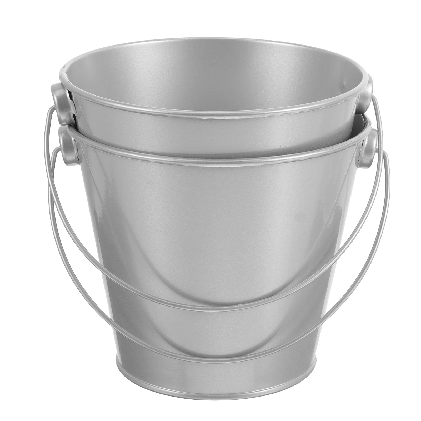 

2pcs Small Iron Bucket 8x10.5x12cm Silver Lightweight Handle Design for Planters Round Child Flower Pot Succulent