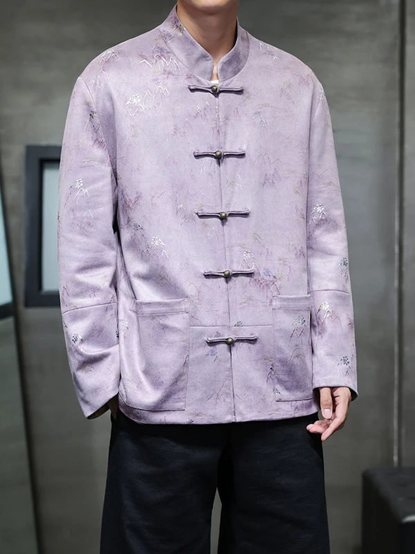 

Мужское Jaet, осенне-зимнее новое бархатное пальто с воротником на пуговицах из кожи оленя, новое пальто в китайском стиле ретро, улучшенное молодежное пальто свободного кроя Hanfu