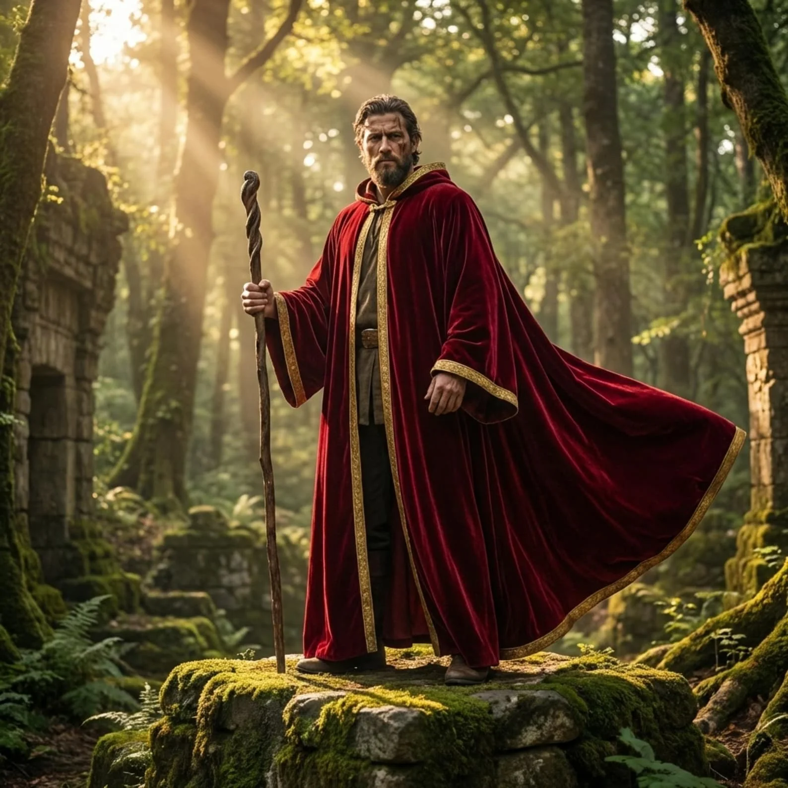 Capa Medieval con Adornos Dorados, Capa de Mago Renacentista, Disfraz de Cosplay, Disfraz de Bruja o Hechicero