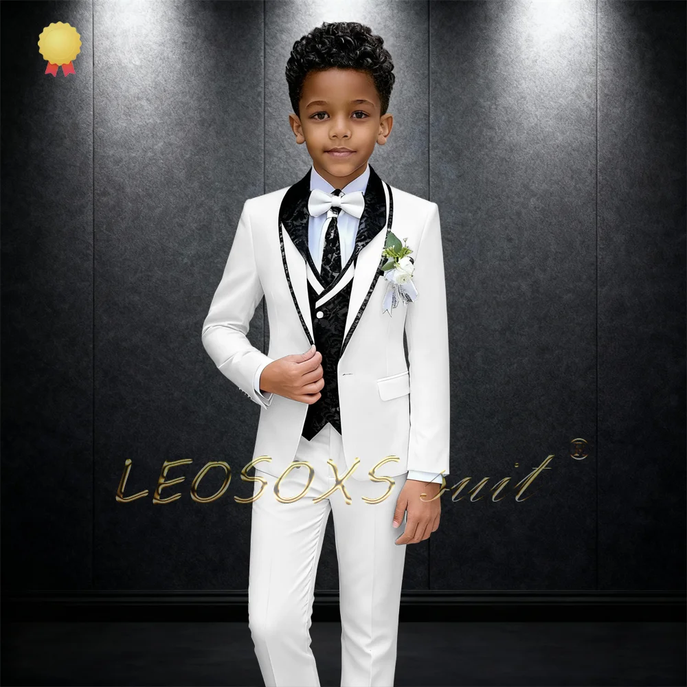 Custom Boys' 3-Piece Suit, Jacquard Vest Contrast Collar, Weddings, Parties, Birthdays & Cocktail Parties Occasions
