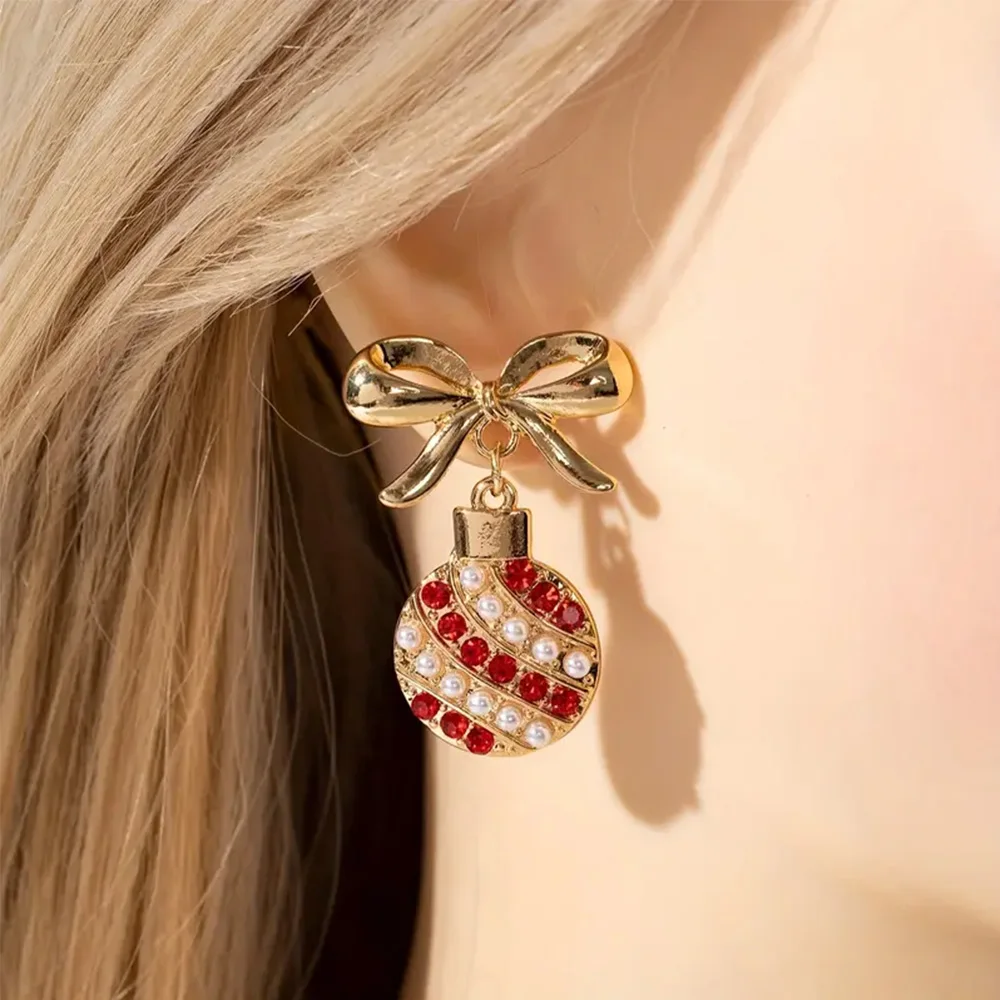 أقراط متدلية كلاسيكية للزينة والأعياد ، حجر الراين واللؤلؤ المرصع ، سبيكة ذهبية ، إبرة أذن من الفولاذ المقاوم للصدأ #1