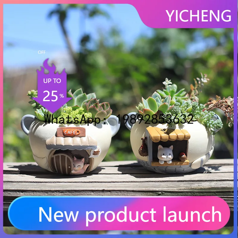 LYY Cartoon Cute Pet Succulent Small Flower Office Balcony Decorative Resin Flower Pot Micro Landscape Horticultural Plant Pot