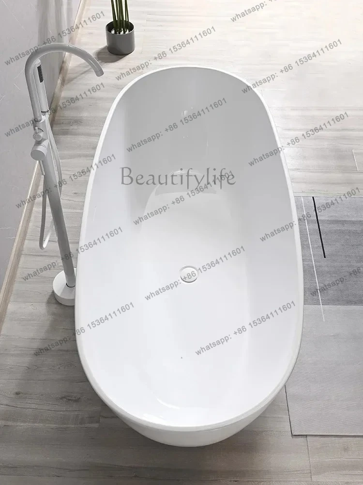 Vasca da bagno indipendente in acrilico con bordo sottile ovale giapponese bianco opaco
