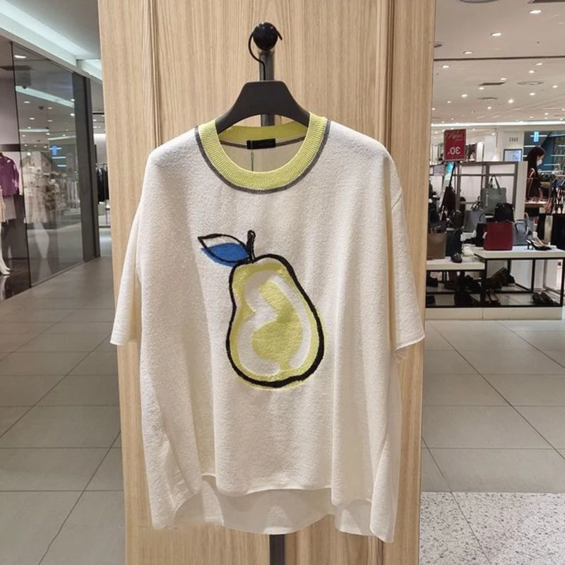

plus Size Women's T-irt Summer Korean Sle Loose Fit Fruit Pattern ort Sve Casual Top for plus Size Women Big Clothes
