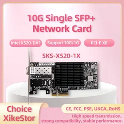 XikeStor Single 10G SFP+ Network Card with X520-DA1 Chip PCI-E X8 Fiber Optics NIC Server Adapter