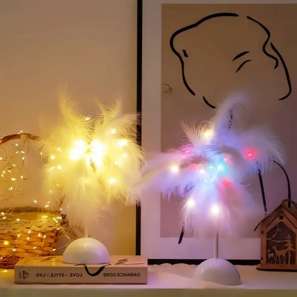 

1PC LED Romantic Artificial Flame Feather Small Table Lamp,powered by battery(excluding battery),used for bedroom decoration