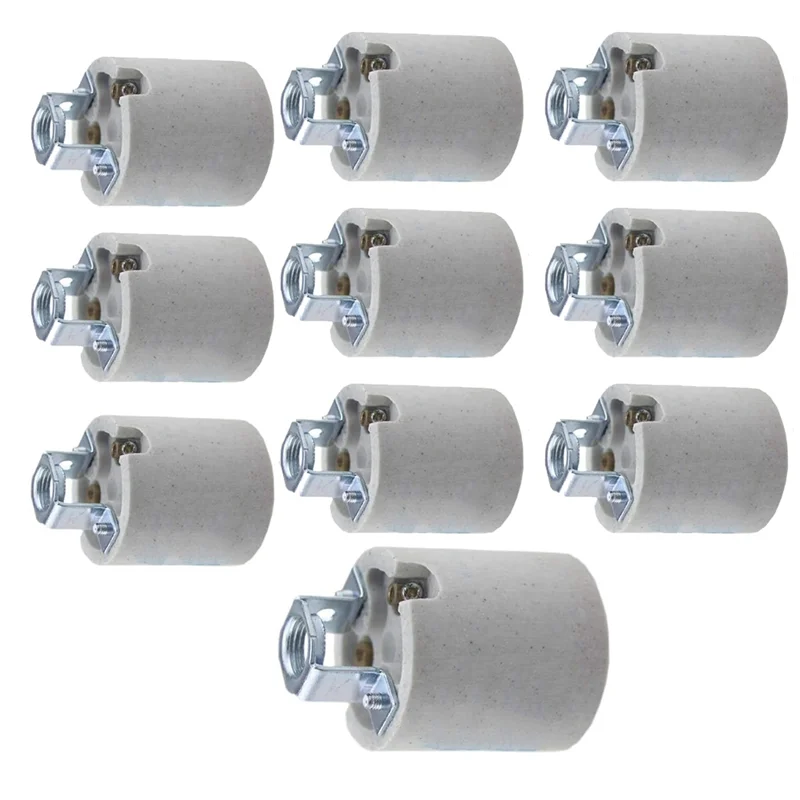 

MCGS-E26 Bulb Holder 10Pcs Standard Medium Screw Base Socket For Hot Halogen Bulb No Wire Included