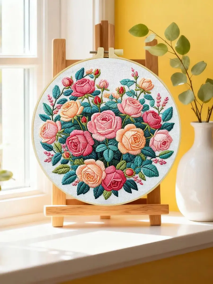 1 Stück 20X20CM/15X15CM 7,87/6,3 Zoll Blumen-Stickerei-Starter-Kit DIY-Kit DIY-Stickerei-Set Handarbeiten Malerei – Detail 6