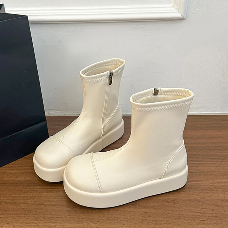 المرأة حذاء من الجلد أحذية منصة مسطحة موضة مريحة النساء أحذية الشتاء امرأة عادية بوتاس 2025 الشرير المصارع الإناث Zapatos #2