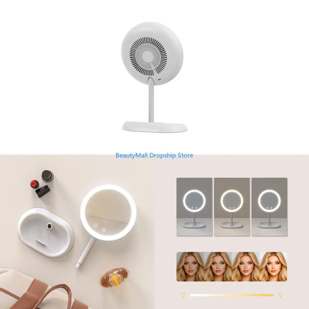 40JD Desk Makeup Mirror with Fan and LED Frame for Home Grooming Use