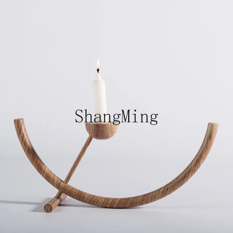 DSA light luxury geometric semicircular metal candle holder imitation wood grain ornament model room dining table sales office