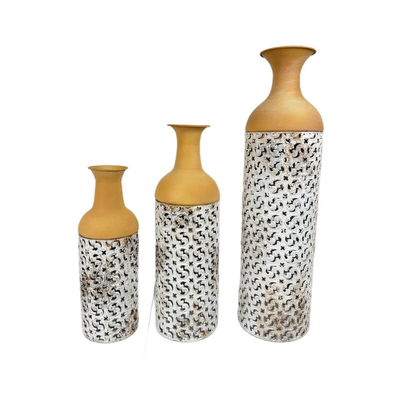 Cross-border American retro floor-to-ceiling large vase B & B soft metal flower pot set, home living room flower arrangement