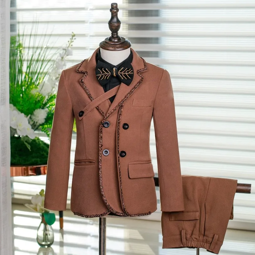 Birthday Party Host's Piano Performance  Costume Tuxedo Boys Blazer Sets A4814 Vestidos High-End Boys' Suit Set Wedding