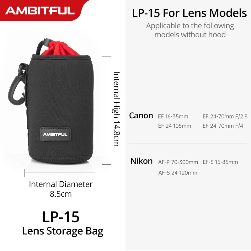 NIEUWE AMBITFUL Camera Lens Tas Tasje met S M L XL Maat voor Canon Sony Nikon DSLR Camera Lens Barrel Case met Haak