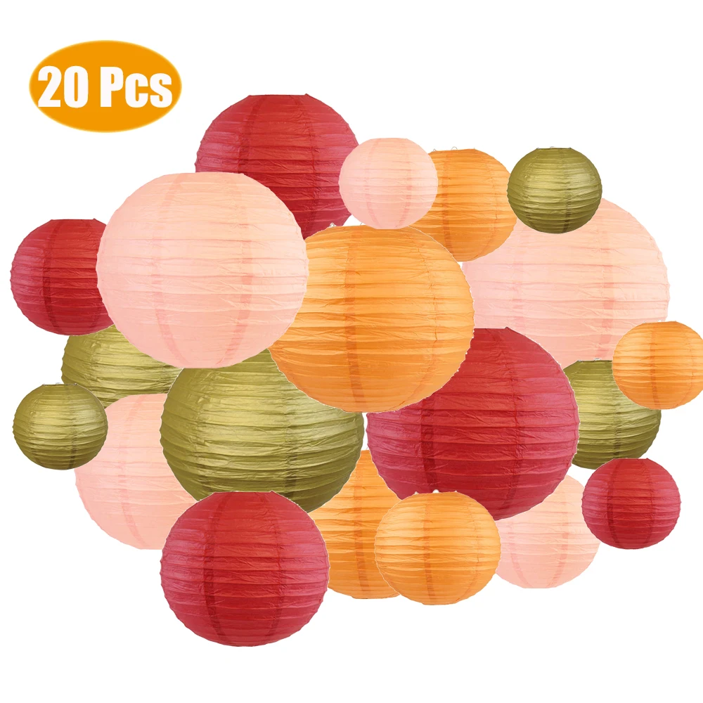 20 Pcs Paper Lanterns Peach Wine Gold Orange Paper Lampion Round Decorative for Mardi Gras Party Favors Decoration(6