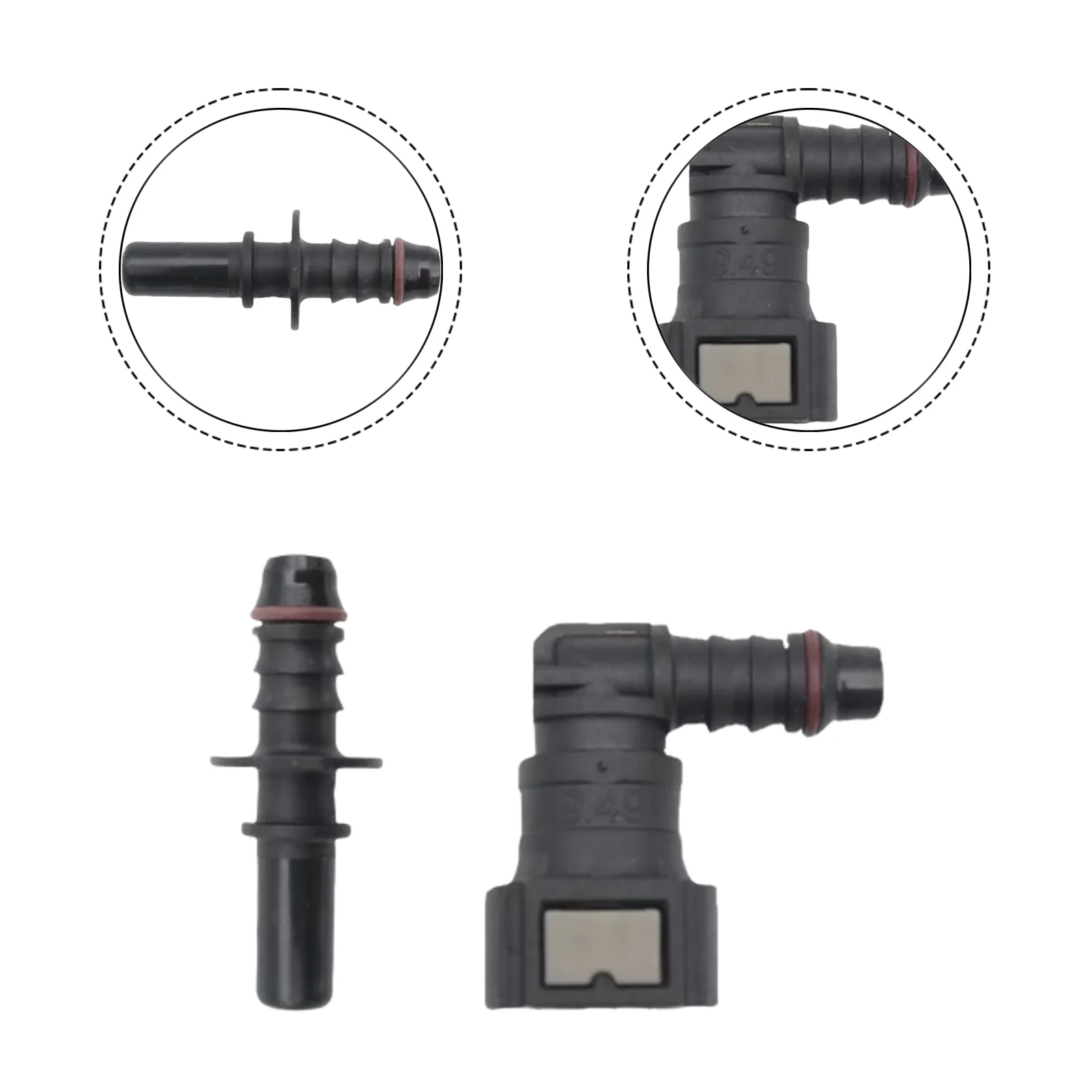 9.49 ID6 Fuel Line Hose Quick Connect with Elbow and Male Fittings for 5/16 (8mm) and 1/4 (6.35mm) Tubing Applications