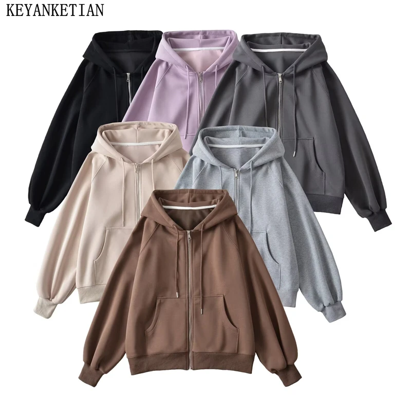 KEYANKETIAN 2024 Autumn/Winter New Women Oversize Zipper Hoodies Unisex style Front Pocket Solid color Loose Sweatshirts Blazer