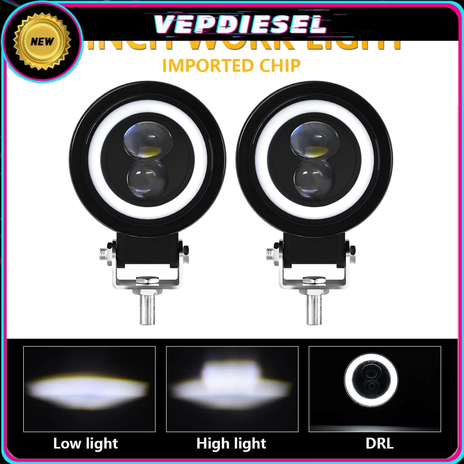 

2 шт. рабочий свет ближнего и дальнего света DRL 60 Вт 6000 К для автомобиля, мотоцикла, квадроцикла, грузовиков, тракторов, прицепов, тележек для гольфа