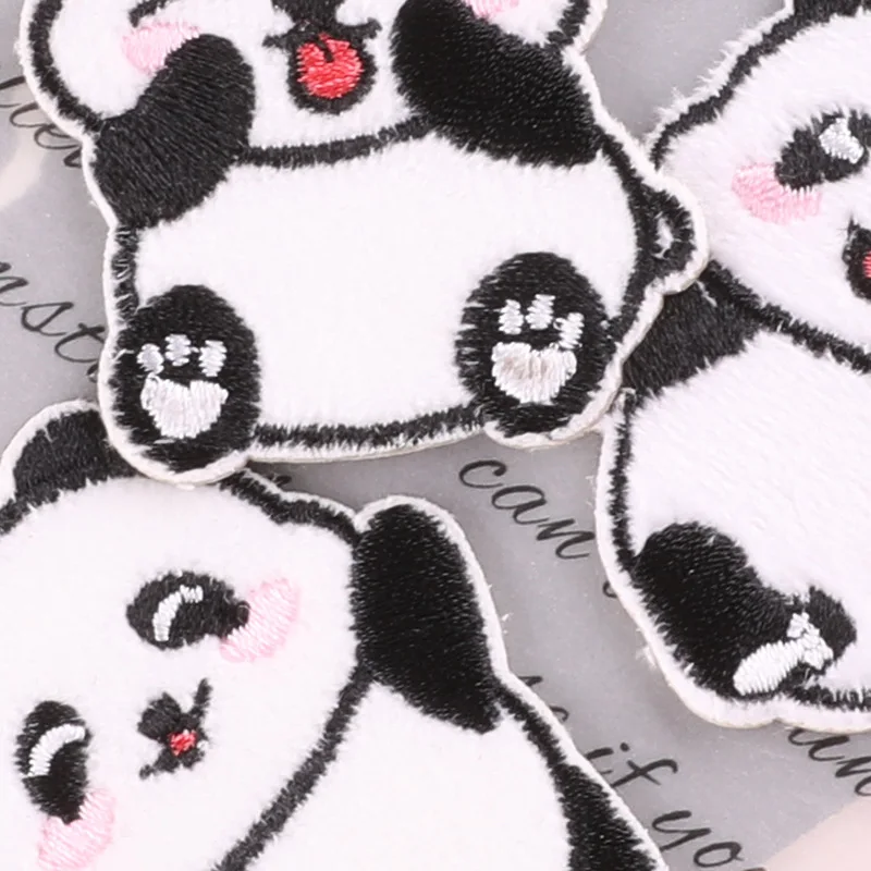 Self-adhesive Cute Chinese Panda Patches Embroidery Appliques Sewing Supplies Decorative Handmade Gift Box Badges Car Sticker