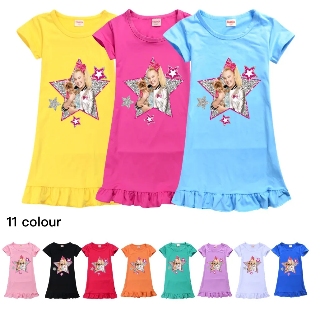 Summer Casual Jojo Siwa Cute Pattern Homewear Dress Baby Clothing Toddler Girls Night Dress Pajamas Nightgown For kids Sleepwear