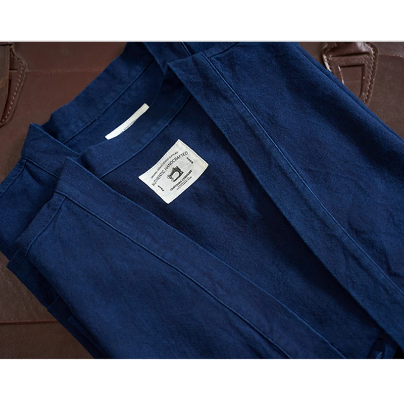 Vintage Kendo Indigo Jacket Men Heavy Weight Cotton Linen Pockets Blue Dyed Jacket Autumn Male Loose Casual Cardigan Jacket Coat