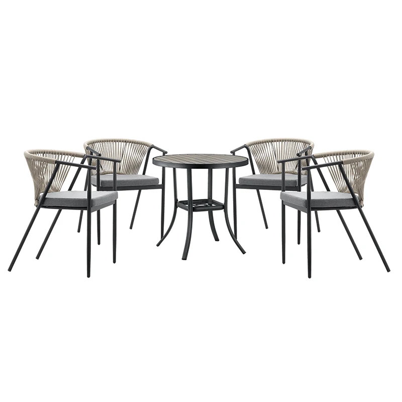 *Wholesale Waterproof Outdoor Rattan Dining Set Garden Durable Wicker Armrest Patio Table Chairs Stackable for Park