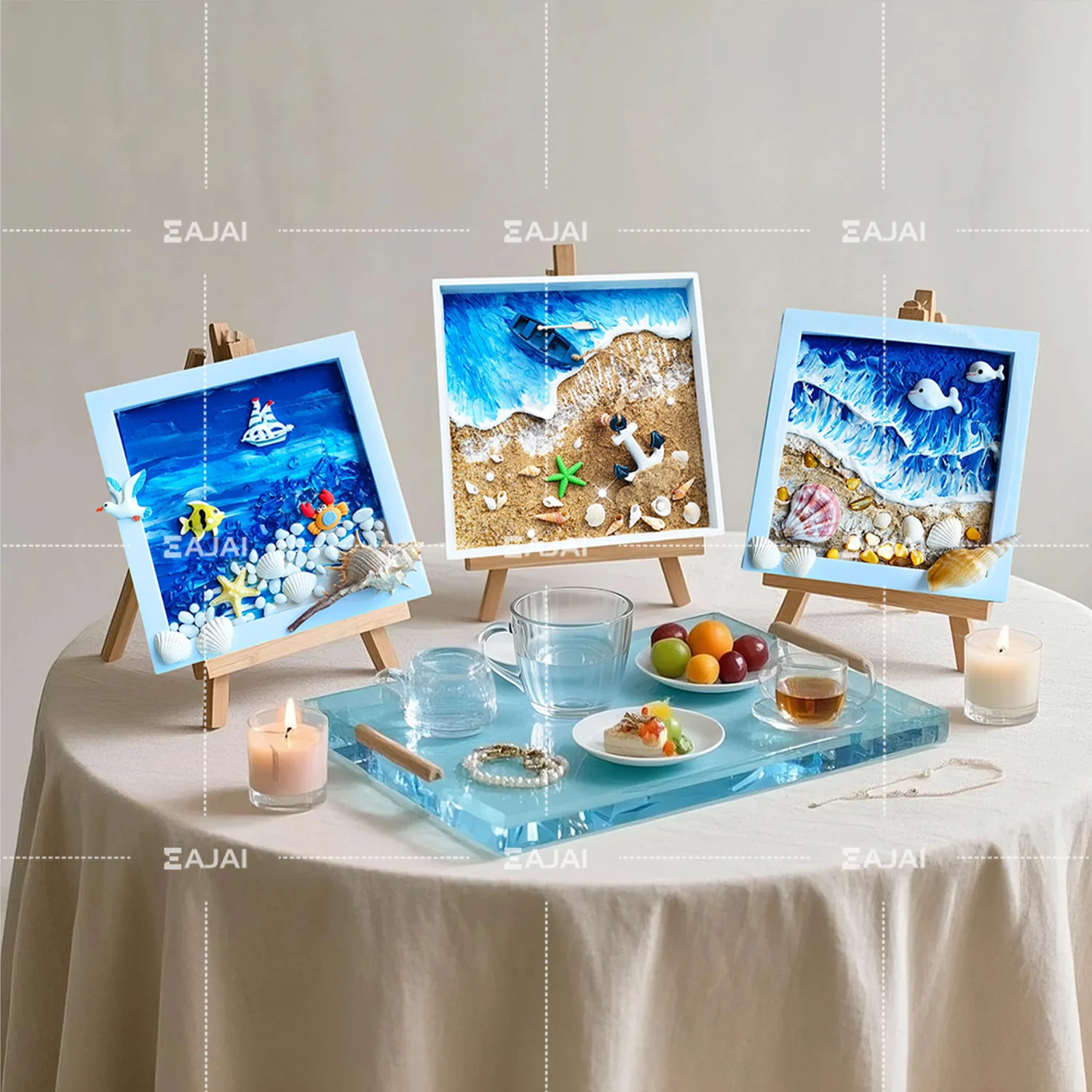 

EAJAI Sea World Mosaic Craft Kit DIY Complete Set for Adults and Kids with Ocean Stones Glue Frame Underwater Scene Marine Life