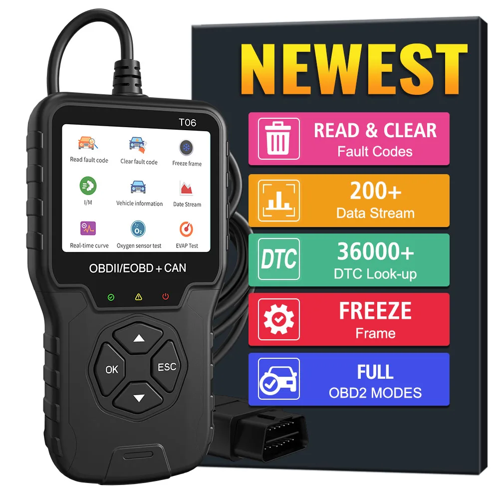 OBD2 Scanner Car Diagnostic Tool Auto Accessories T06 Multi-language Support Code Reader Battery Tester Check Engine System