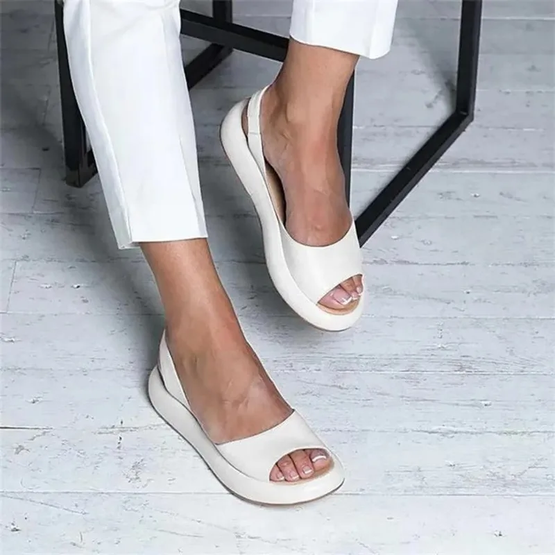 

Summer New European Women's Shoes Beach Sandals Platform Fish Mouth Flat Sandals Female Fashion Slides Thick Sole Large Size 43
