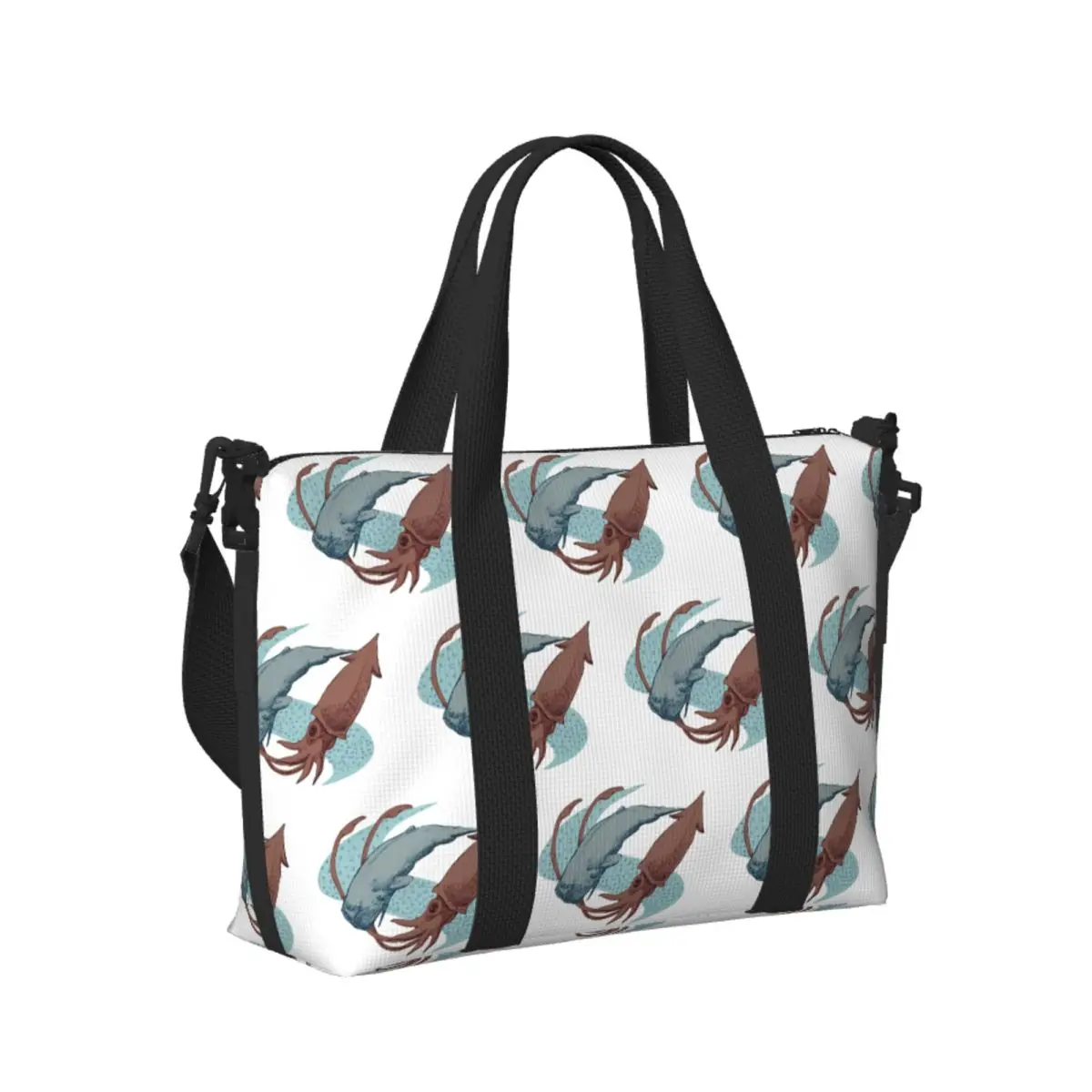 

Custom Sperm Whale Vs Giant Squid Beach Travel Bag Large Capacity Tote Bags for Gym Sport Women Shopping Duffle Shoulder Bag