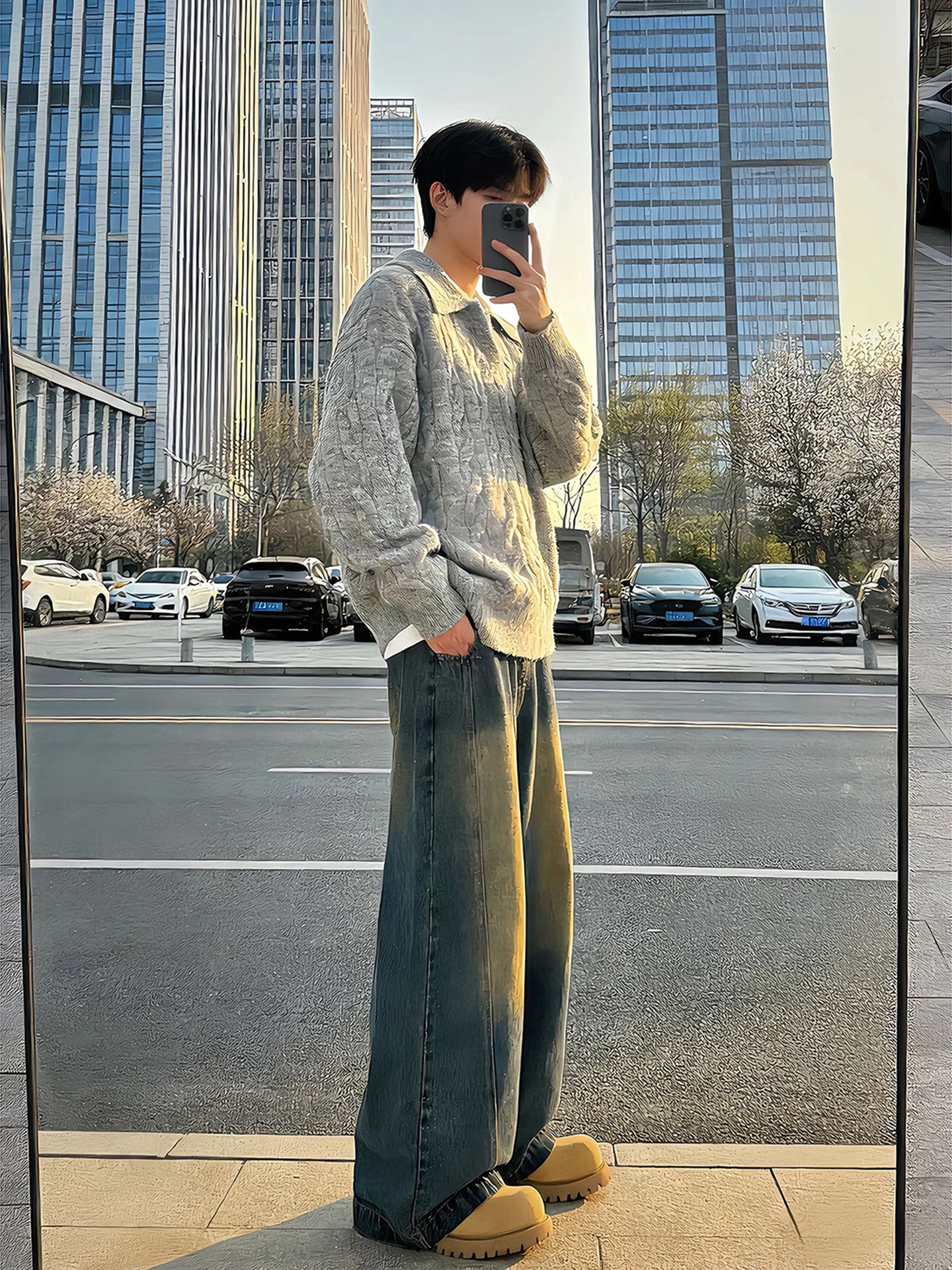 

Мужской весенний вязаный свитер в стиле ретро с эффектом двухслойности, корейский шерстяной свитер с эффектом объемности