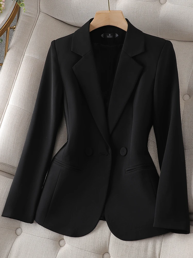 Neue Frühling Herbst Braun Schwarz Blazer Frauen Langarm Einreiher Büro Damen Jacke Business Arbeit Tragen Formale Mantel