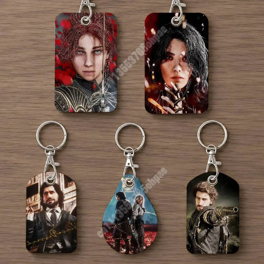 E-Expedition 33 C-Clair Obscur Leather Keychain Card Holder for Airtag & ID Cards Business Bag Charm