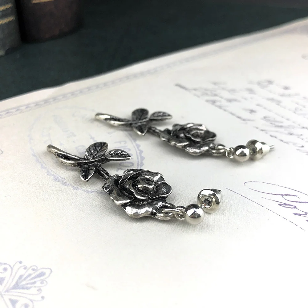 Fashion Parts Gothic Punk Earl Flowers Dark Wild Rose Zinc Alloy Dangle Earrings For Women Fahion Jewelry wholesale