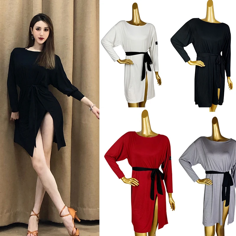 Latin Dance Dress For Women Loose Long Sleeved Practice Clothes Adult Chacha Rumba Tango Dress Latin Performance Costumes DQ3185