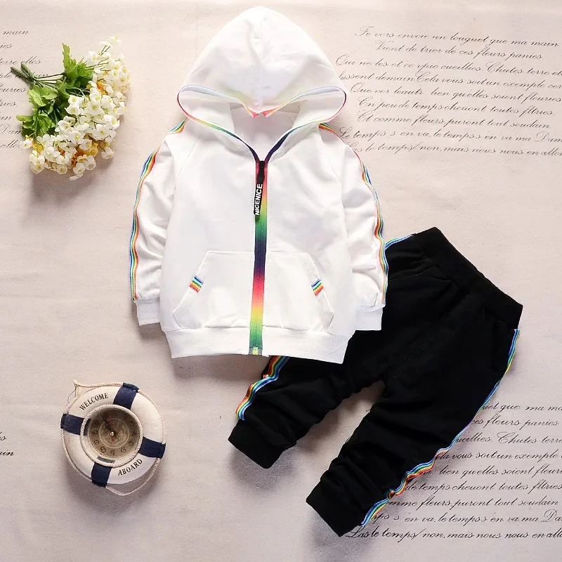 Clothing Boys and Girls Set Spring Autumn Sports Hooded Coat + Pants 0-5 Years Old Beibei Korean version Fashion Children's Wear