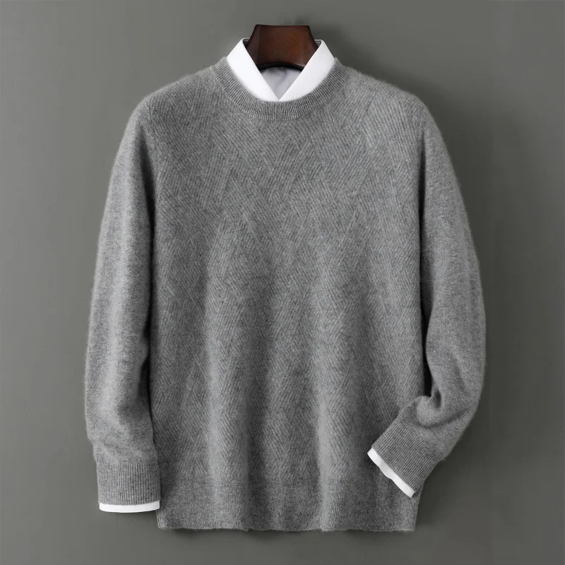 Осень-зима, новый мужской шерстяной свитер с круглым вырезом, свободный толстый свитер из натуральной шерсти, повседневная деловая шерстяная трикотажная базовая рубашка