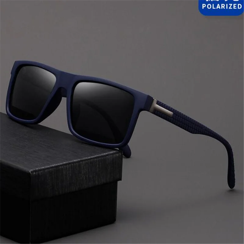 Matte black polarized sunglasses for men's sports and leisure square elastic blue luxury glasses retro brown sunshade