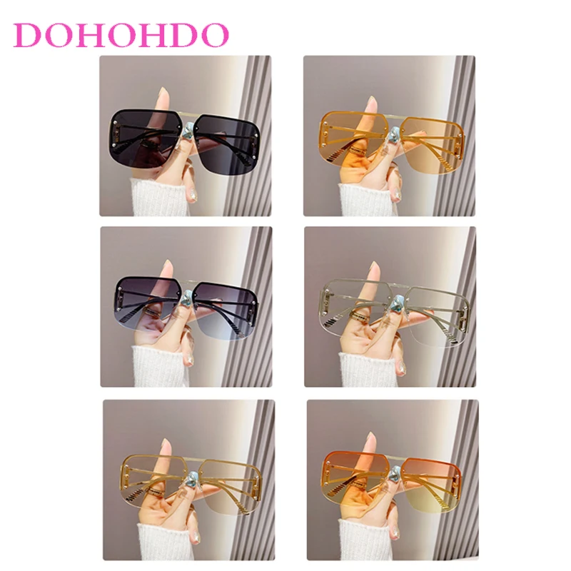 Trendy Luxury Brand Designer Women Metal Big Frame Square Sunglasses Men Fashion Outdoor Driving Travel Eyeglasses Female UV400
