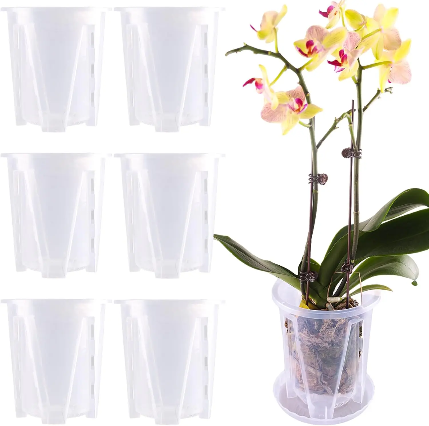 

Orchid Pot 6 Pack Clear Nursery Pots with Drainage 4 Inch Orchid Pots with Holes Plastic Flower Pots for Plants Indoor Outdoor S