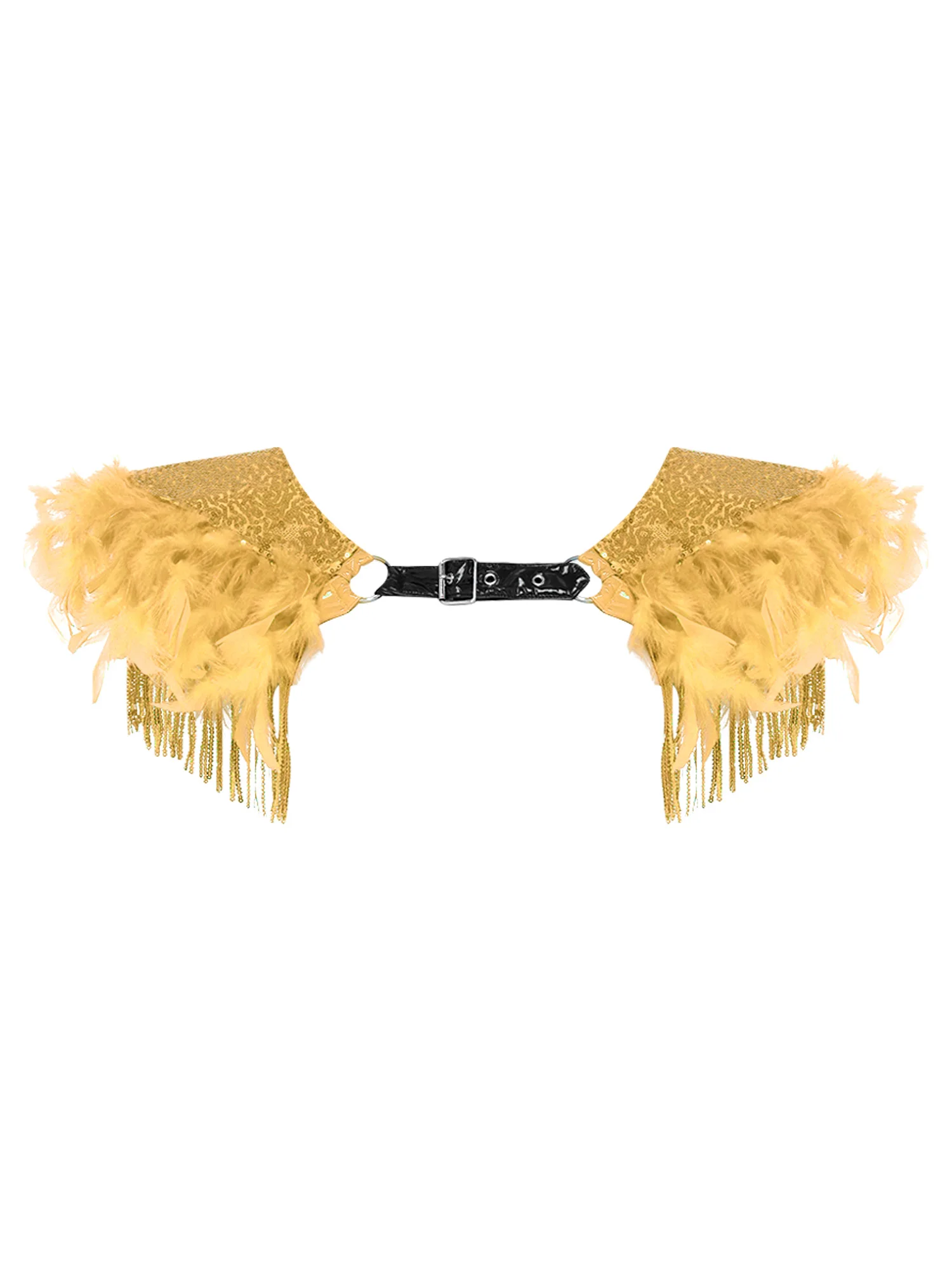 

Men Women Medieval Gothic Armor Sequined Epaulet Shrug with Tassel Fringe and Feather Harness Costume for Masquerade Performance