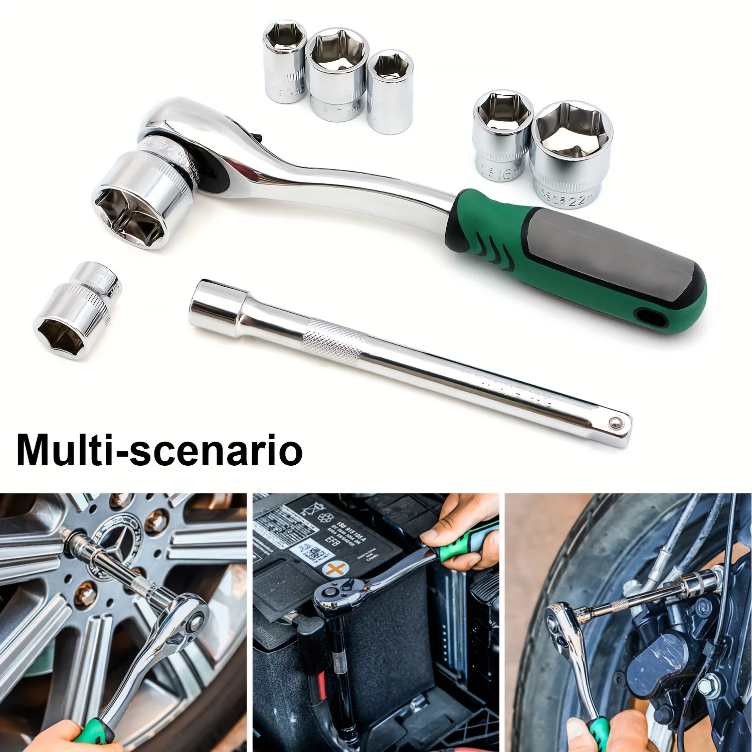 Conjunto de chave de soquete catraca de 28 peças, unidade de 3/8 de polegada, soquetes métricos de 6mm-24mm, chave de catraca de 72 dentes e barra de extensão