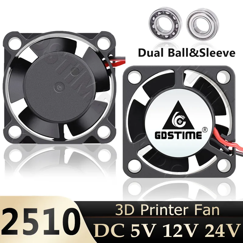 

Gdstime 2510 Radiator Fan DC 24V 12V CPU Cooler 5V 2PIN Cooling Fan Ball Mini Cooler 25mm 3D Printer Fan 25x25x10mm Oil Mini Fan