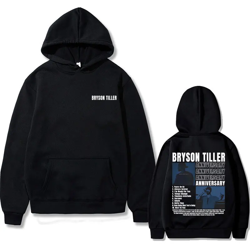 Rapper Bryson Tiller Men's Casual Vintage Hoodie ANNIVERSARY Graphic Print Sweatshirt Male Hip Hop Streetwear Oversized Hoodies