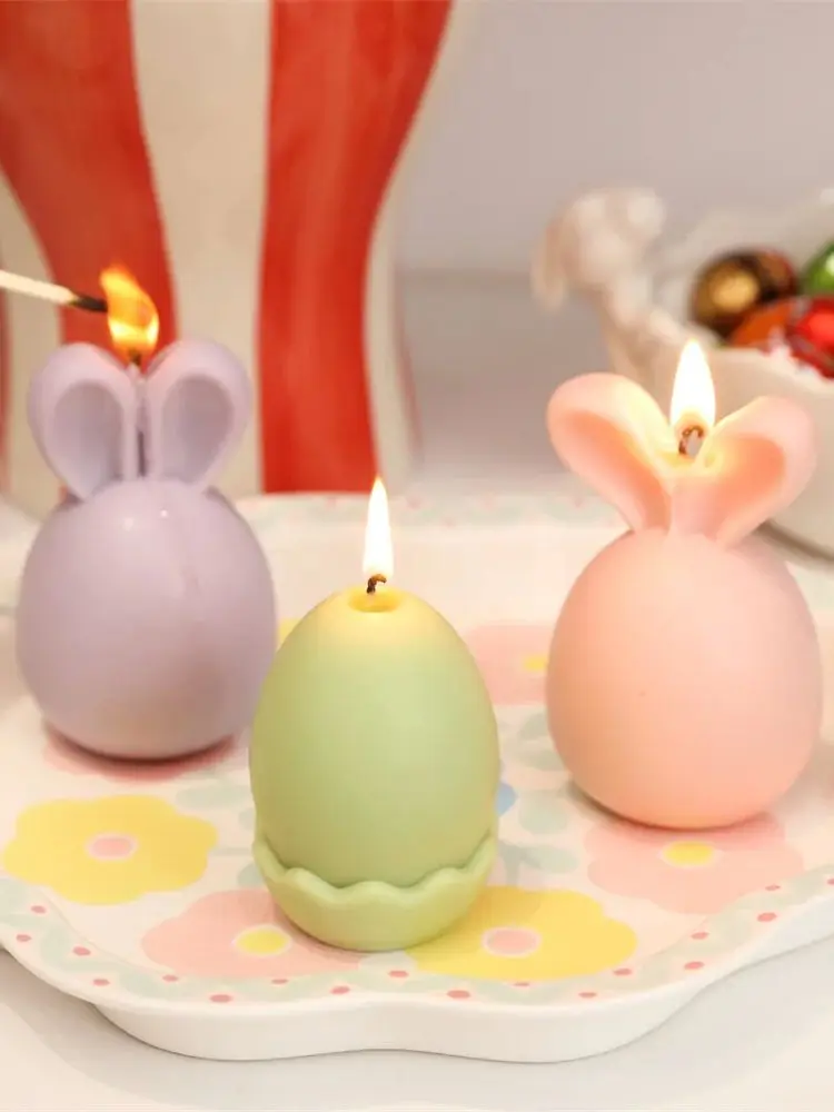 Nicole Bunny Eared Easter Egg Silikonowa forma do świec Ręcznie robiona forma do czekolady z jajkiem wielkanocnym dla majsterkowiczów do tworzenia świec do wystroju domu — zdjęcie 2