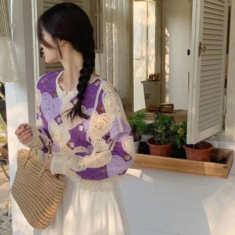 مملة العسل موضة جديدة ربيع الخريف الكروشيه الحب الجوف تي شيرت الإناث تصميم تحسس شرابة بلوزة تي شيرت المرأة كل مباراة
