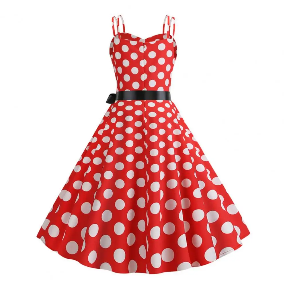 

Lightweight Summer Dress Elegant Retro A-line Midi Dress with Bow Decor Dot Print for Women for Parties Weddings Proms Women